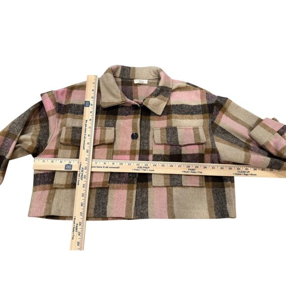 Elan International Addy Pink/Brown Plaid Cropped Shacket Jacket Womens Size M - Picture 4 of 6